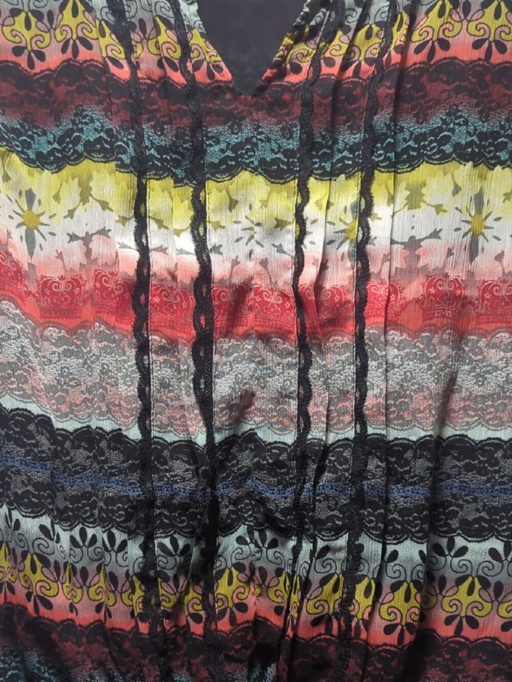 Christopher & Banks Multicolor Striped Flutter-Sleeve Top - Yellow/Red/Black - Picture 7 of 8